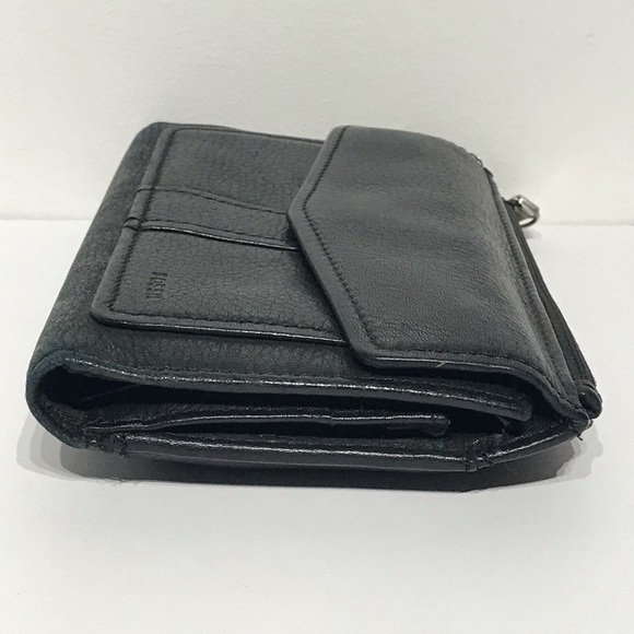Vintage Fossil Women's Leather Wallet Black Tri Fold Flap Close Zipper Pocket - Picture 6 of 16